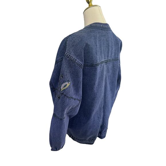Vintage Embroidered Denim Jean Jacket Boho Chic Whimsical Artisnal Streetwear - Picture 14 of 15